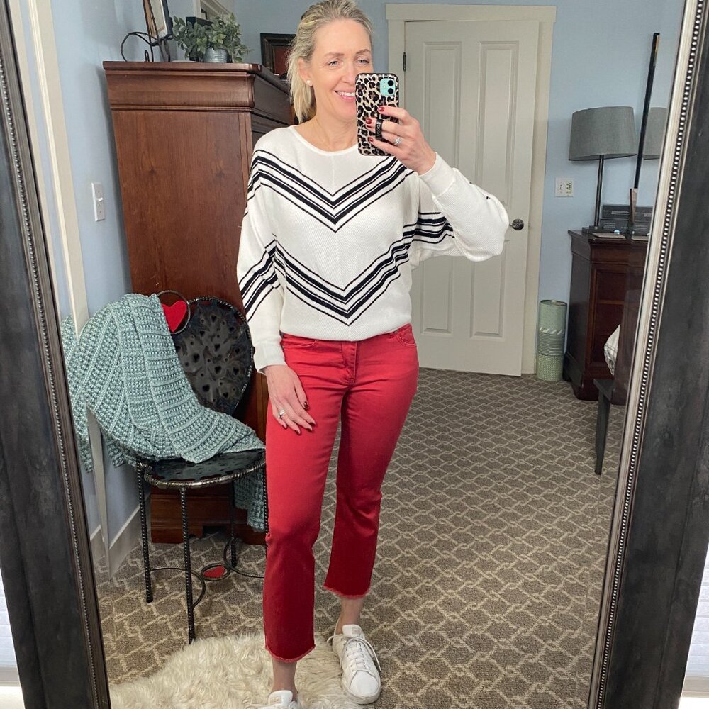 CAbi Red Hi-Lo Crop Jeans